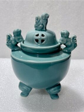 Celadon Ceramic Incense Burner Tripod Foo Dog Lion Censer MCI Japan